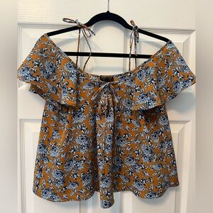 Topshop Mustard and Blue Floral Blouse